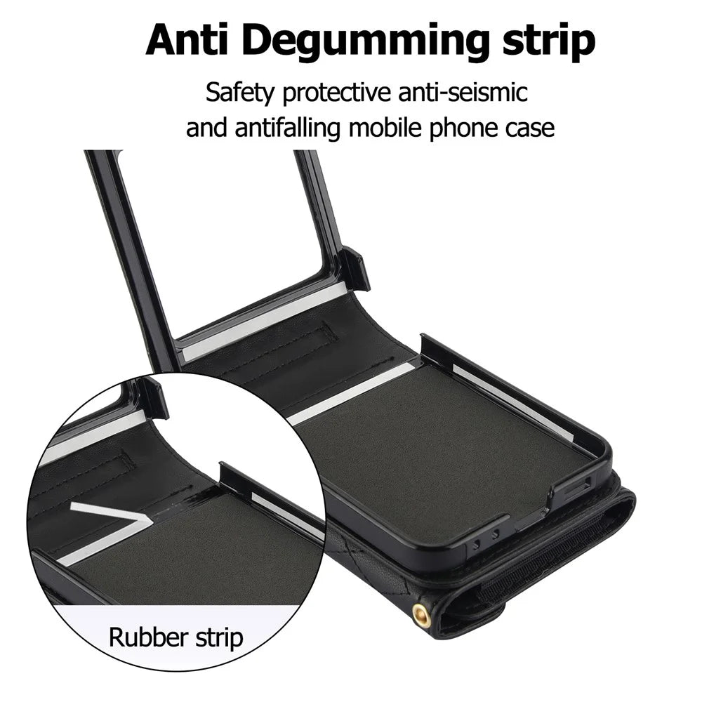 For Samsung Galaxy Z Flip7 FE 5G / Z Flip6 5G Case Card Holders PU Leather+PC Phone Cover with Detachable Shoulder Strap - Black - 4