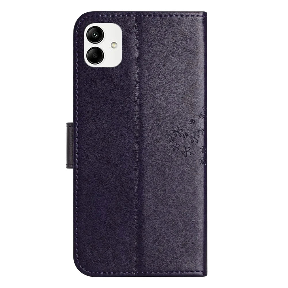 For Samsung Galaxy A04 4G (164.4 x 76.3 x 9.1 mm) / M13 5G Anti-fall PU Leather Phone Case Imprinted Owl Tree Pattern Flip Wallet Cover Stand - Dark Purple - 5