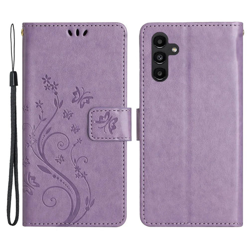 For Samsung Galaxy S24 FE Phone Case Butterfly Flower Imprinted Leather Flip Cover - Light Purple - 1