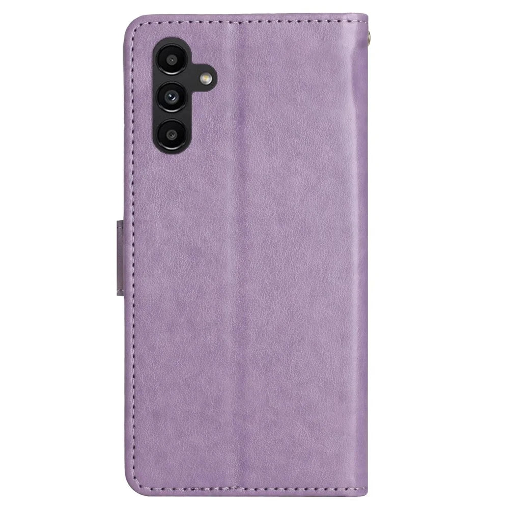 For Samsung Galaxy S24 FE Phone Case Butterfly Flower Imprinted Leather Flip Cover - Light Purple - 7