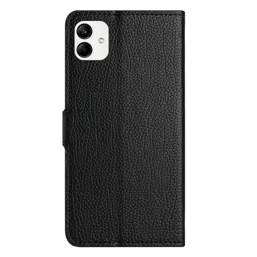 Flip Wallet Case For Samsung Galaxy A04 4G (164.4 x 76.3 x 9.1 mm) / M13 5G, Shockproof Litchi Texture PU Leather Phone Cover Stand - Black - 5