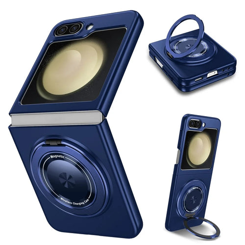 For Samsung Galaxy Z Flip7 FE 5G / Z Flip6 5G Magnetic Case Rotating Kickstand PC Hard Phone Cover - Sapphire - 1