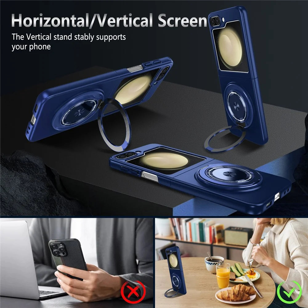 For Samsung Galaxy Z Flip7 FE 5G / Z Flip6 5G Magnetic Case Rotating Kickstand PC Hard Phone Cover - Sapphire - 2