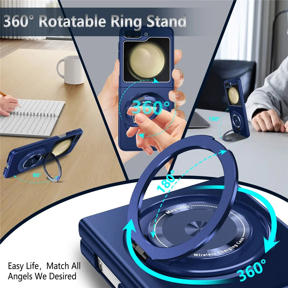 For Samsung Galaxy Z Flip7 FE 5G / Z Flip6 5G Magnetic Case Rotating Kickstand PC Hard Phone Cover - Sapphire - 3