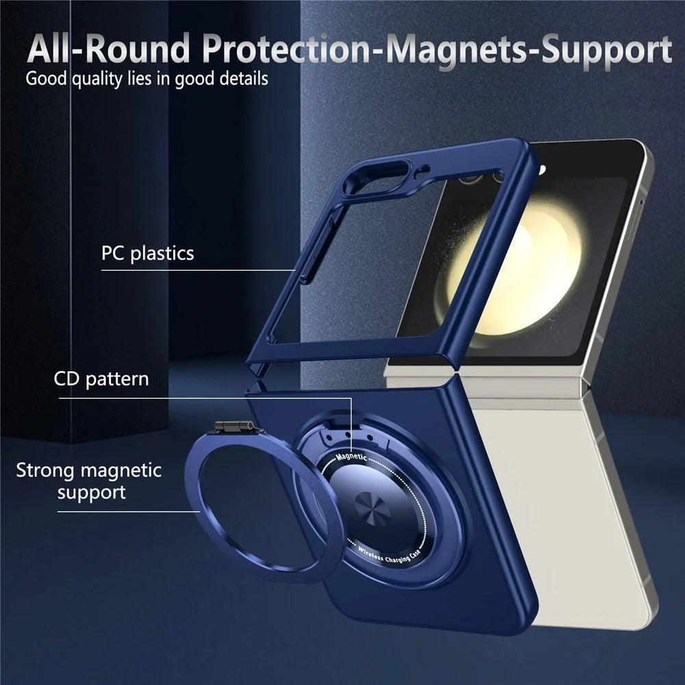 For Samsung Galaxy Z Flip7 FE 5G / Z Flip6 5G Magnetic Case Rotating Kickstand PC Hard Phone Cover - Sapphire - 4