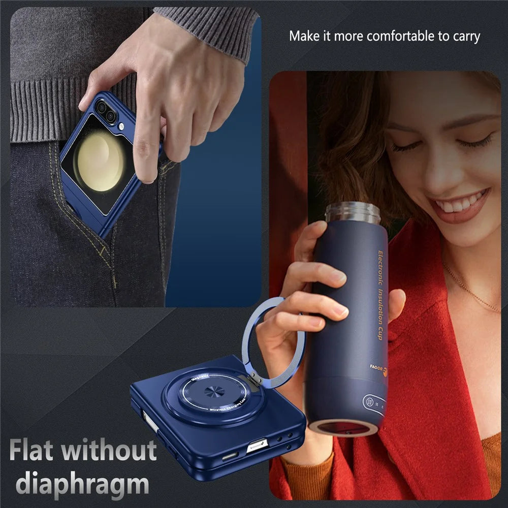 For Samsung Galaxy Z Flip7 FE 5G / Z Flip6 5G Magnetic Case Rotating Kickstand PC Hard Phone Cover - Sapphire - 5