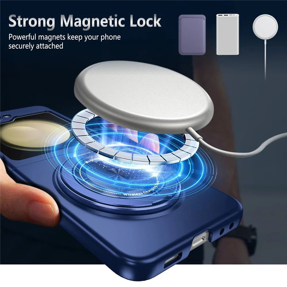 For Samsung Galaxy Z Flip7 FE 5G / Z Flip6 5G Magnetic Case Rotating Kickstand PC Hard Phone Cover - Sapphire - 6