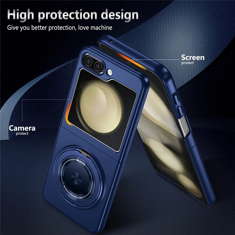 For Samsung Galaxy Z Flip7 FE 5G / Z Flip6 5G Magnetic Case Rotating Kickstand PC Hard Phone Cover - Sapphire - 7