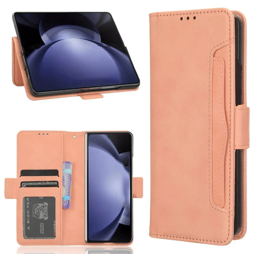 For Samsung Galaxy Z Fold6 5G Case Multiple Card Slots Leather Wallet Folding Phone Cover - Pink - 1