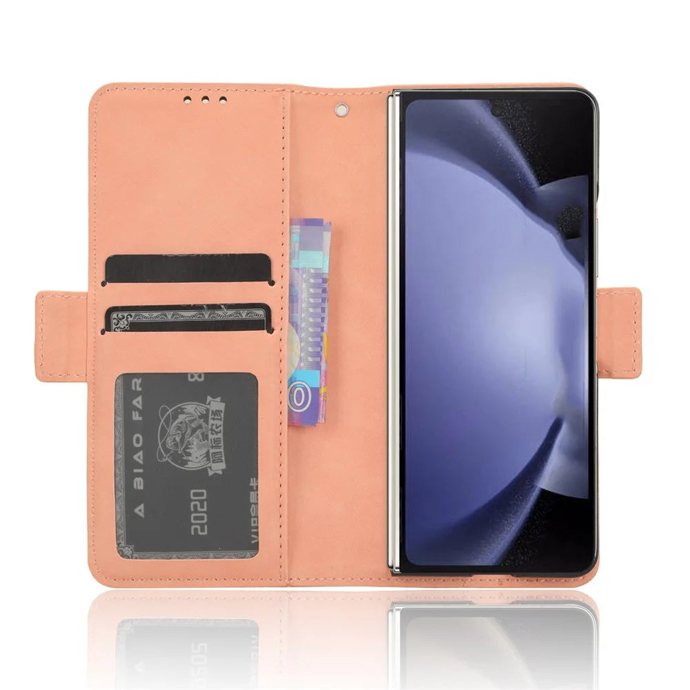 For Samsung Galaxy Z Fold6 5G Case Multiple Card Slots Leather Wallet Folding Phone Cover - Pink - 3