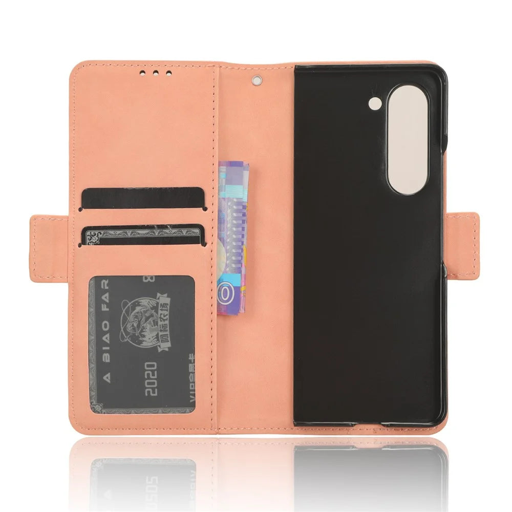For Samsung Galaxy Z Fold6 5G Case Multiple Card Slots Leather Wallet Folding Phone Cover - Pink - 5