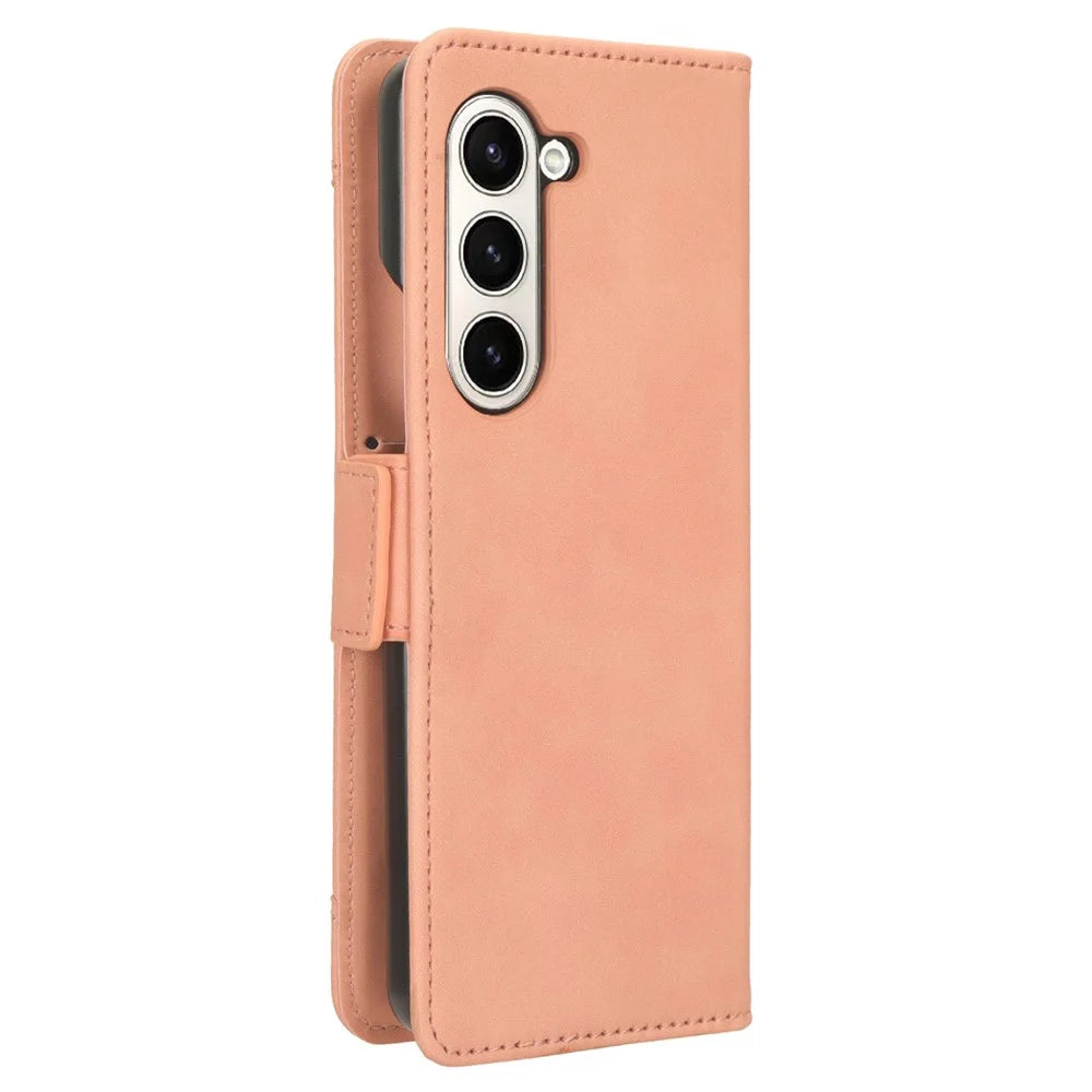 For Samsung Galaxy Z Fold6 5G Case Multiple Card Slots Leather Wallet Folding Phone Cover - Pink - 7