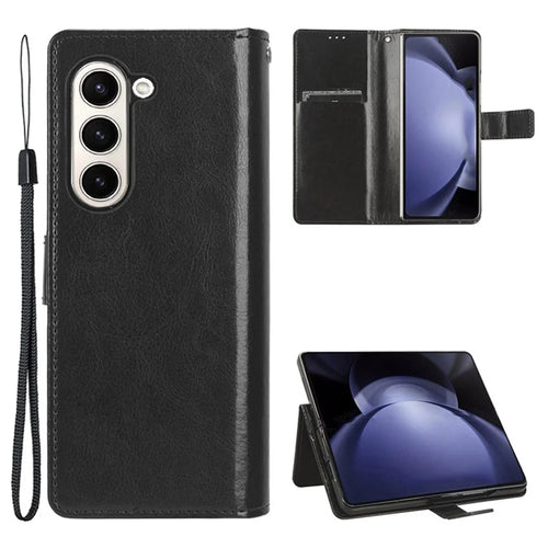 For Samsung Galaxy Z Fold6 5G Case Crazy Horse Texture Leather Folding Phone Cover - Black - 1