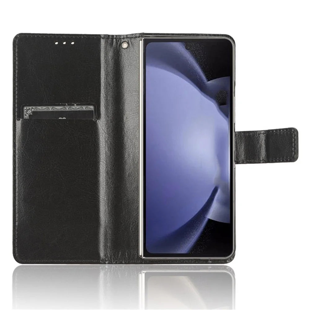 For Samsung Galaxy Z Fold6 5G Case Crazy Horse Texture Leather Folding Phone Cover - Black - 2