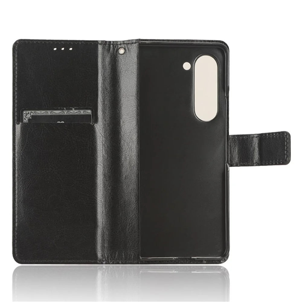 For Samsung Galaxy Z Fold6 5G Case Crazy Horse Texture Leather Folding Phone Cover - Black - 4