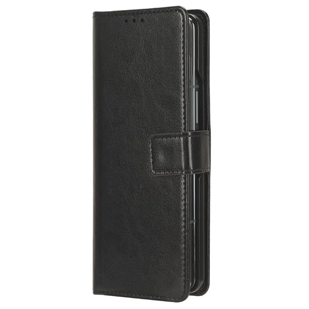 For Samsung Galaxy Z Fold6 5G Case Crazy Horse Texture Leather Folding Phone Cover - Black - 6