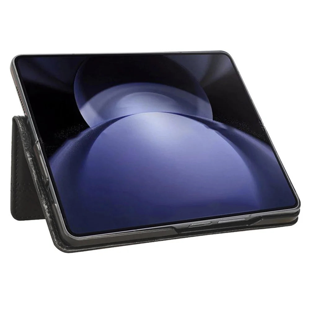 For Samsung Galaxy Z Fold6 5G Case PU Leather Retro Phone Stand Cover - Black - 3