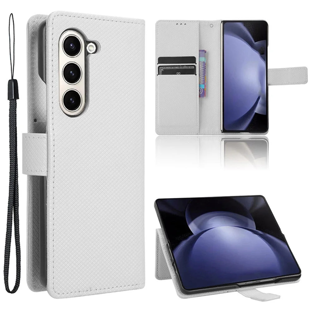 For Samsung Galaxy Z Fold6 5G Case PU Leather+PC Phone Cover with Wallet - White - 1