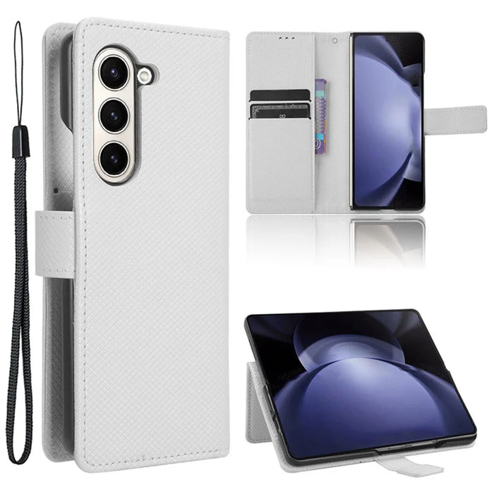 For Samsung Galaxy Z Fold6 5G Case PU Leather+PC Phone Cover with Wallet - White - 1