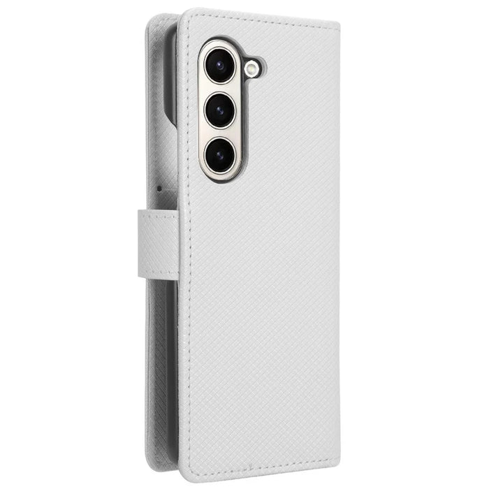 For Samsung Galaxy Z Fold6 5G Case PU Leather+PC Phone Cover with Wallet - White - 6