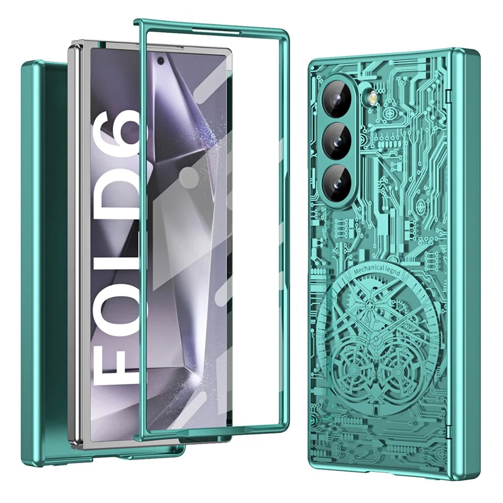 Mechanical Legend Series For Samsung Galaxy Z Fold6 5G Case Electroplated PC Phone Cover with Screen Film - Green - 1