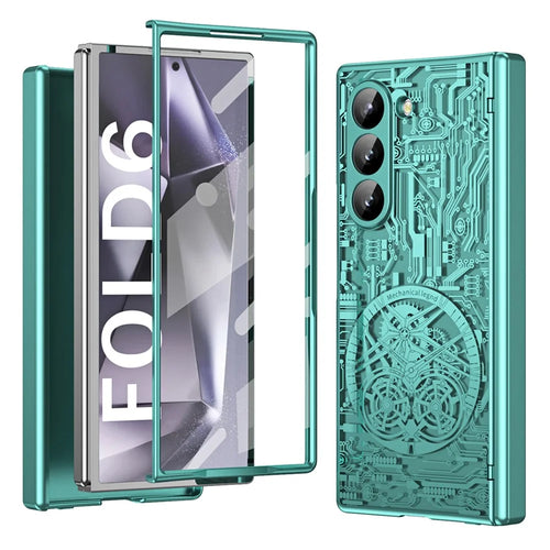 Mechanical Legend Series For Samsung Galaxy Z Fold6 5G Case Electroplated PC Phone Cover with Screen Film - Green - 1