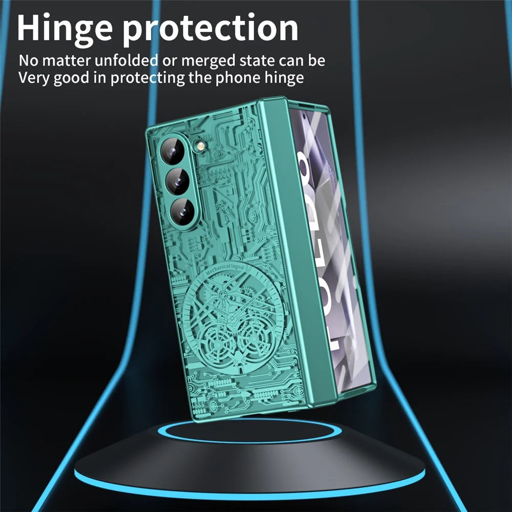 Mechanical Legend Series For Samsung Galaxy Z Fold6 5G Case Electroplated PC Phone Cover with Screen Film - Green - 3