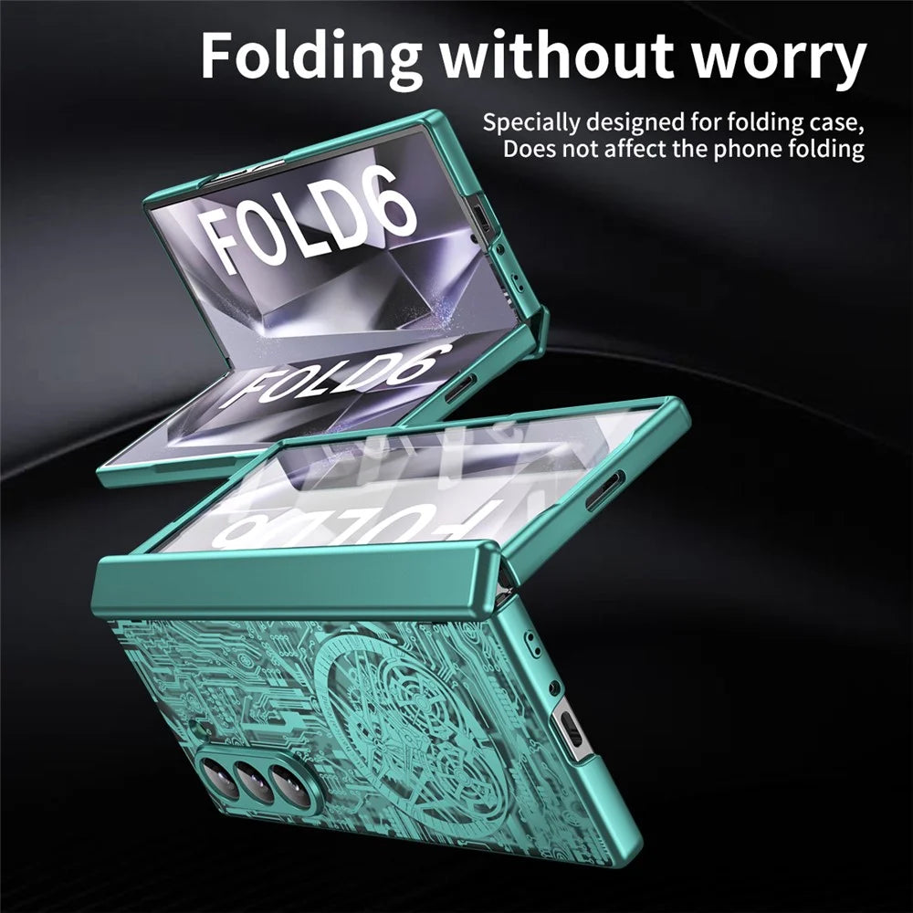 Mechanical Legend Series For Samsung Galaxy Z Fold6 5G Case Electroplated PC Phone Cover with Screen Film - Green - 7