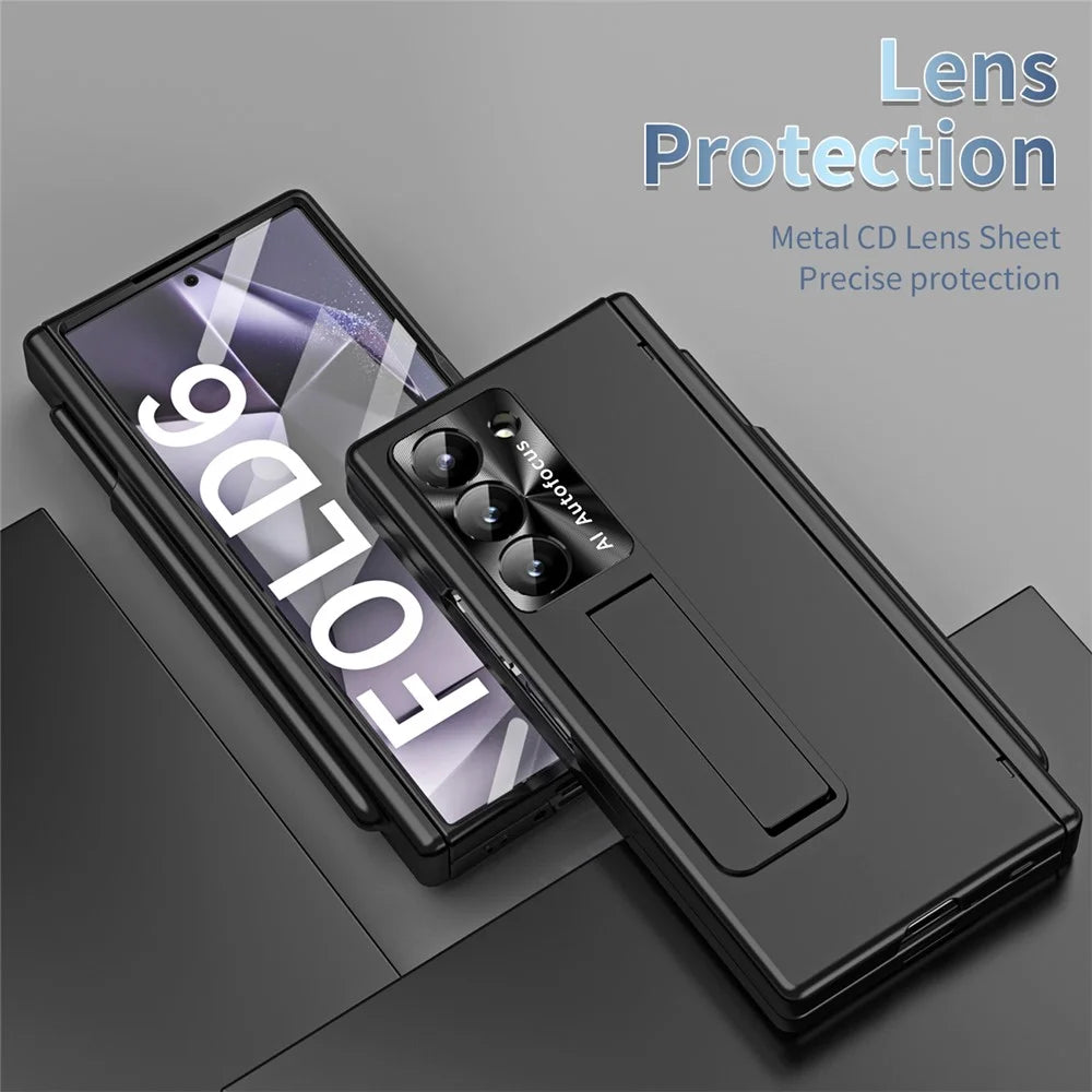 For Samsung Galaxy Z Fold6 5G Had PC Phone Case Kickstand Cover with Pen  /  Pen Slot - Black - 4