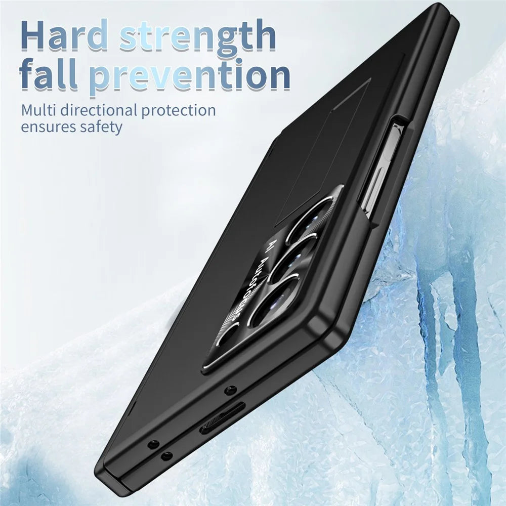 For Samsung Galaxy Z Fold6 5G Had PC Phone Case Kickstand Cover with Pen  /  Pen Slot - Black - 5