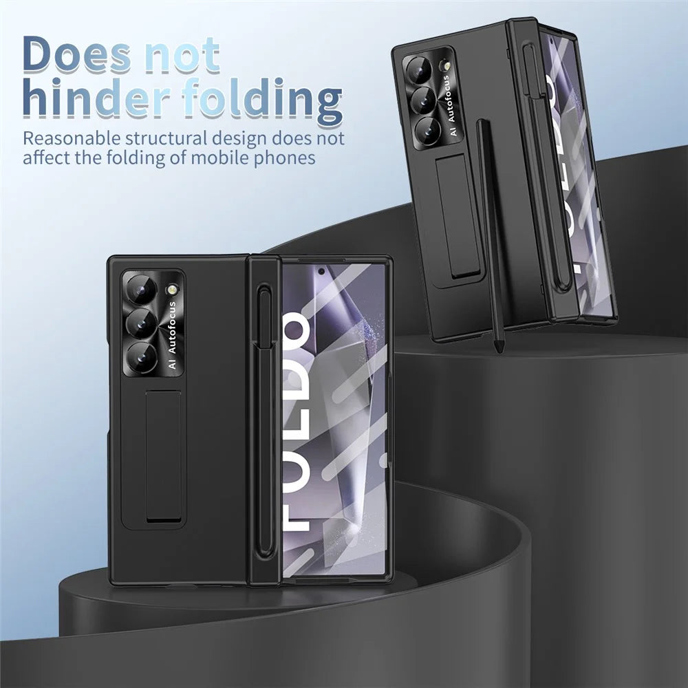 For Samsung Galaxy Z Fold6 5G Had PC Phone Case Kickstand Cover with Pen  /  Pen Slot - Black - 7