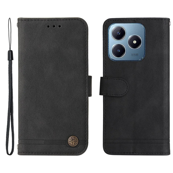 For Realme Note 60x 4G / C63 4G / C61 4G / Note 60 Leather Wallet Cases Skin Touch Phone Cover Stand with Strap - Black - 1