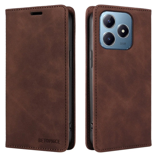 BETOPNICE 003 For Realme Note 60x 4G / C63 4G / C61 4G / Note 60 Leather Phone Case RFID Blocking - Brown - 1