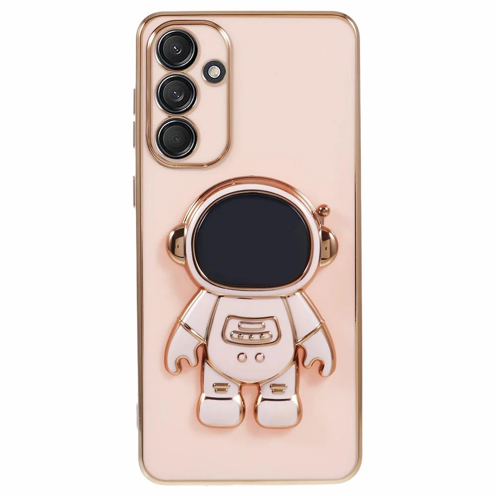 For Samsung Galaxy M55 5G / C55 5G / F55 5G Case with Astronaut Kicstand Electroplating TPU Phone Cover - Pink - 1