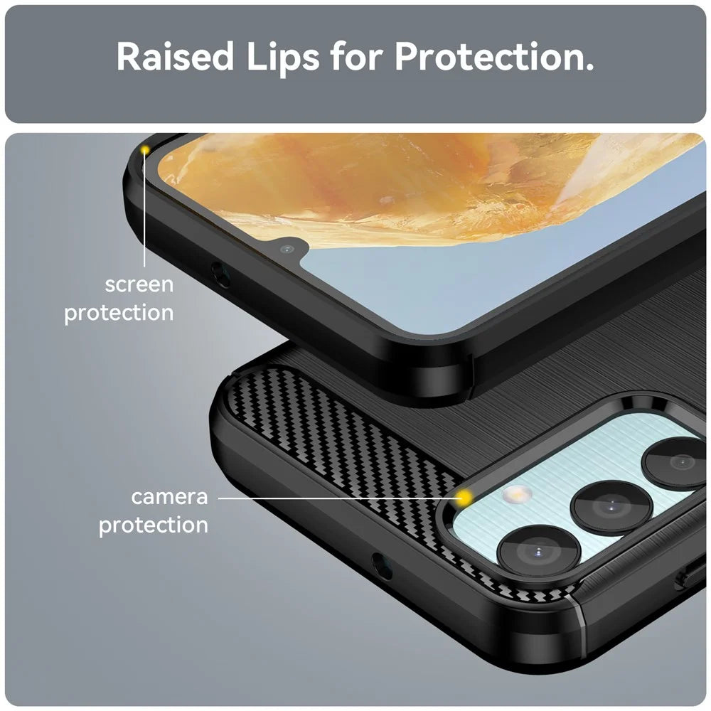 For Samsung Galaxy M15 5G / F15 5G Brushed Case Carbon Fiber Texture TPU Phone Cover - Black - 5