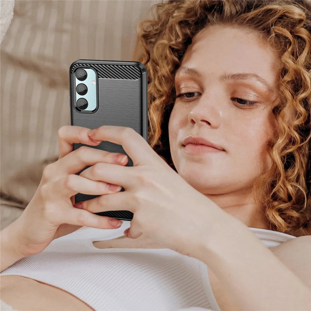For Samsung Galaxy M15 5G / F15 5G Brushed Case Carbon Fiber Texture TPU Phone Cover - Black - 6