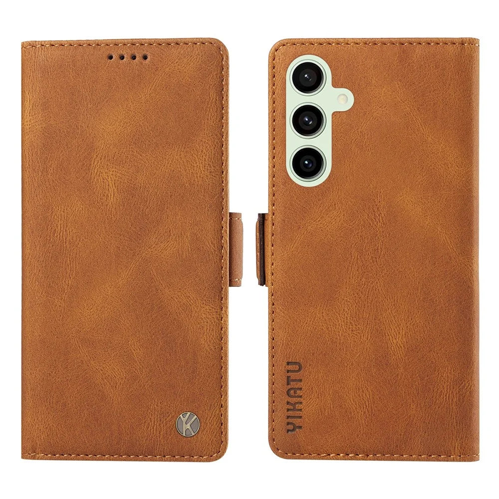 YIKATU YK-005 For Samsung Galaxy S24 FE Case Skin-Touch Wallet Leather Phone Cover - Brown - 1
