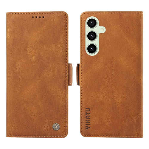 YIKATU YK-005 For Samsung Galaxy S24 FE Case Skin-Touch Wallet Leather Phone Cover - Brown - 1