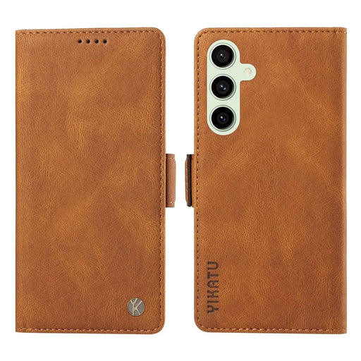 YIKATU YK-005 For Samsung Galaxy S24 FE Case Skin-Touch Wallet Leather Phone Cover - Brown - 1