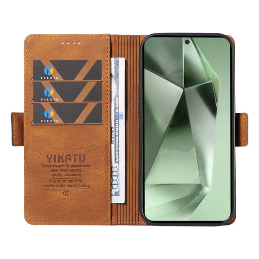YIKATU YK-005 For Samsung Galaxy S24 FE Case Skin-Touch Wallet Leather Phone Cover - Brown - 2
