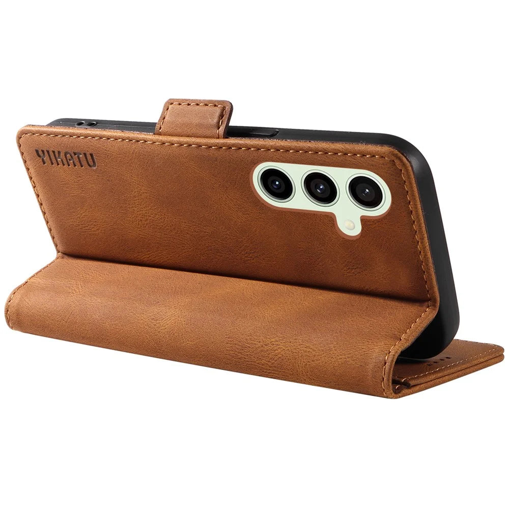 YIKATU YK-005 For Samsung Galaxy S24 FE Case Skin-Touch Wallet Leather Phone Cover - Brown - 4