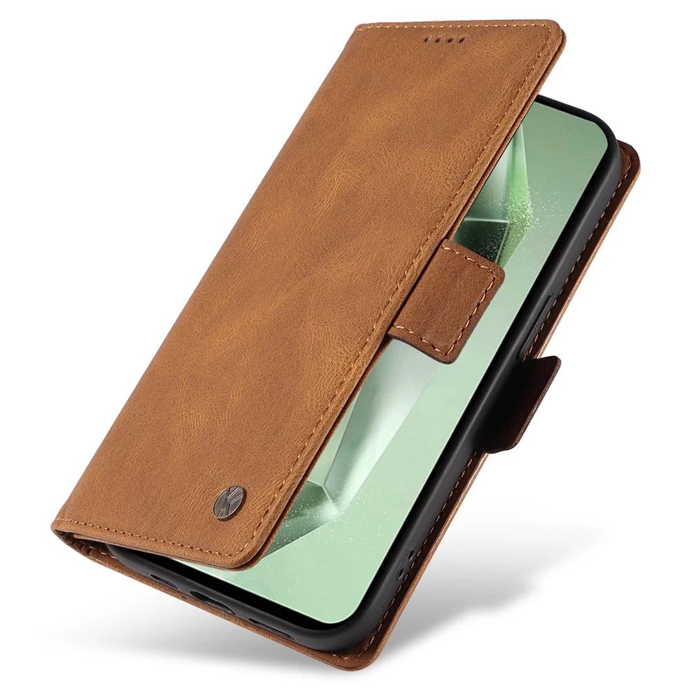 YIKATU YK-005 For Samsung Galaxy S24 FE Case Skin-Touch Wallet Leather Phone Cover - Brown - 5