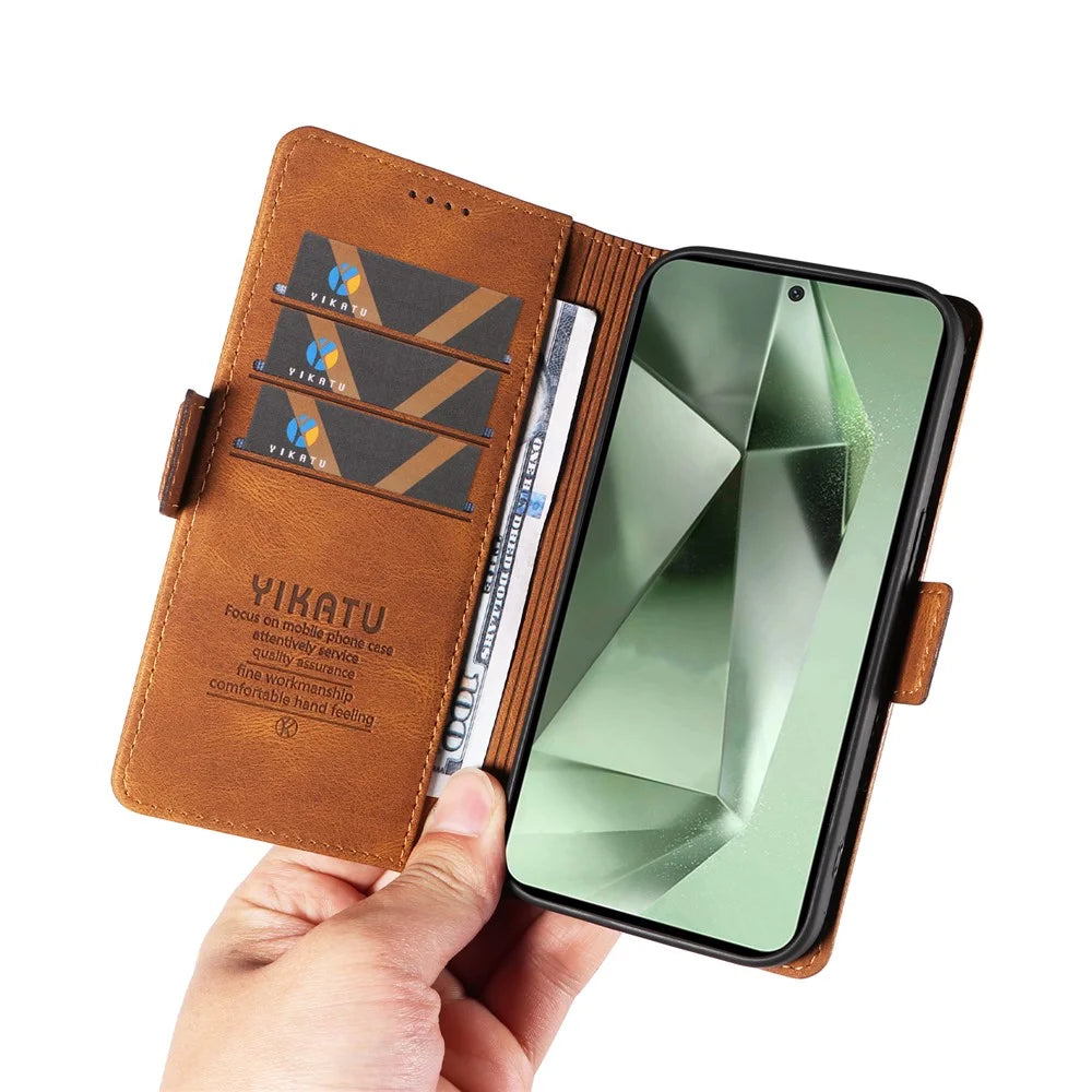 YIKATU YK-005 For Samsung Galaxy S24 FE Case Skin-Touch Wallet Leather Phone Cover - Brown - 6