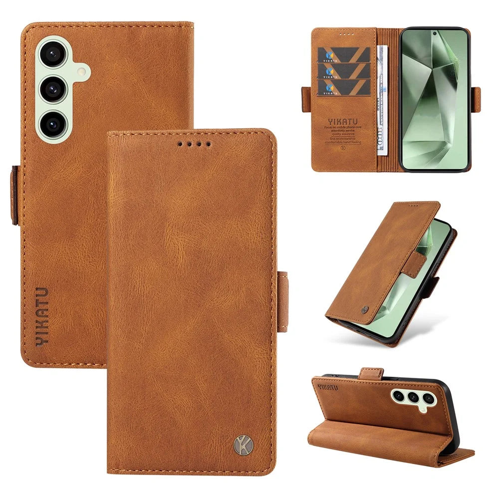 YIKATU YK-005 For Samsung Galaxy S24 FE Case Skin-Touch Wallet Leather Phone Cover - Brown - 7