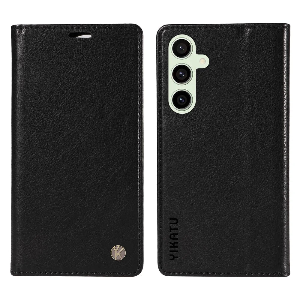 YIKATU YK-006 For Samsung Galaxy S24 FE Case Litchi Texture Leather Wallet Flip Phone Cover - Black - 1