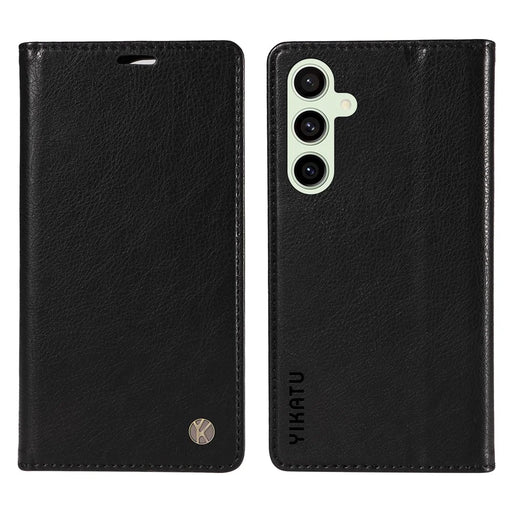 YIKATU YK-006 For Samsung Galaxy S24 FE Case Litchi Texture Leather Wallet Flip Phone Cover - Black - 1
