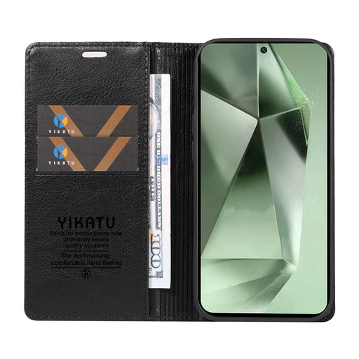 YIKATU YK-006 For Samsung Galaxy S24 FE Case Litchi Texture Leather Wallet Flip Phone Cover - Black - 2