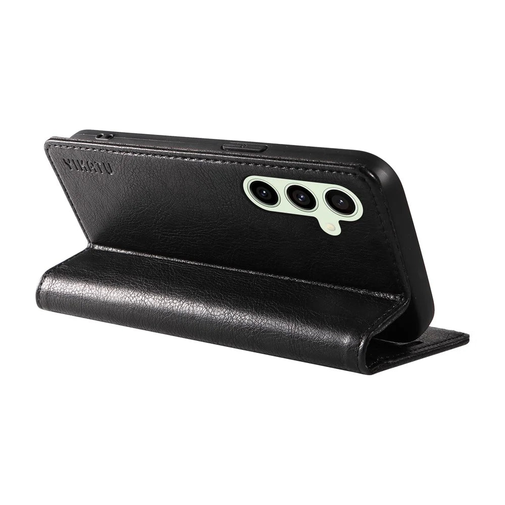 YIKATU YK-006 For Samsung Galaxy S24 FE Case Litchi Texture Leather Wallet Flip Phone Cover - Black - 4