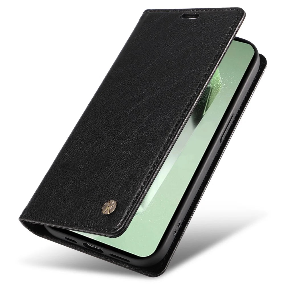 YIKATU YK-006 For Samsung Galaxy S24 FE Case Litchi Texture Leather Wallet Flip Phone Cover - Black - 5