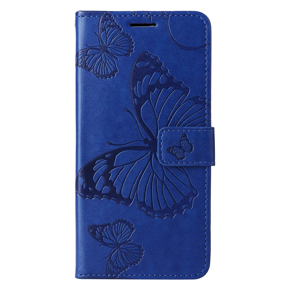 For Samsung Galaxy S24 FE Wallet Case Floral Butterfly Imprinted Leather Phone Cover Stand - Blue - 7